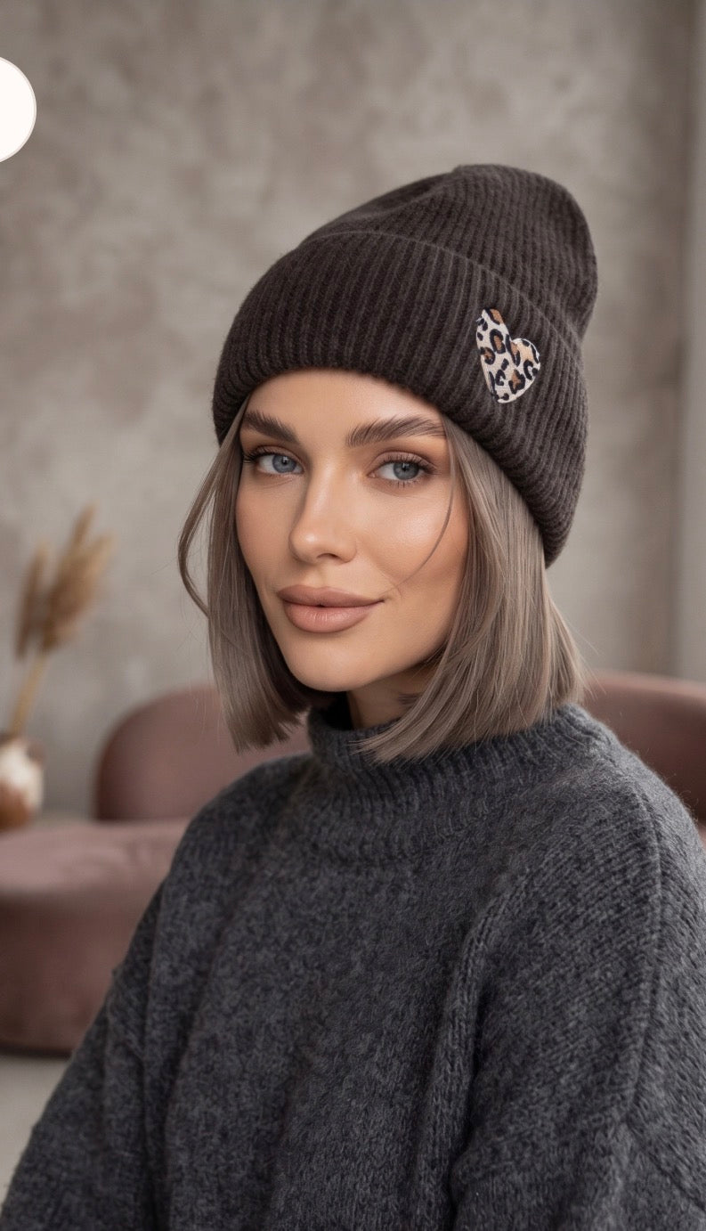 Bonnet d’hiver avec cœur léopard 🐆🤎