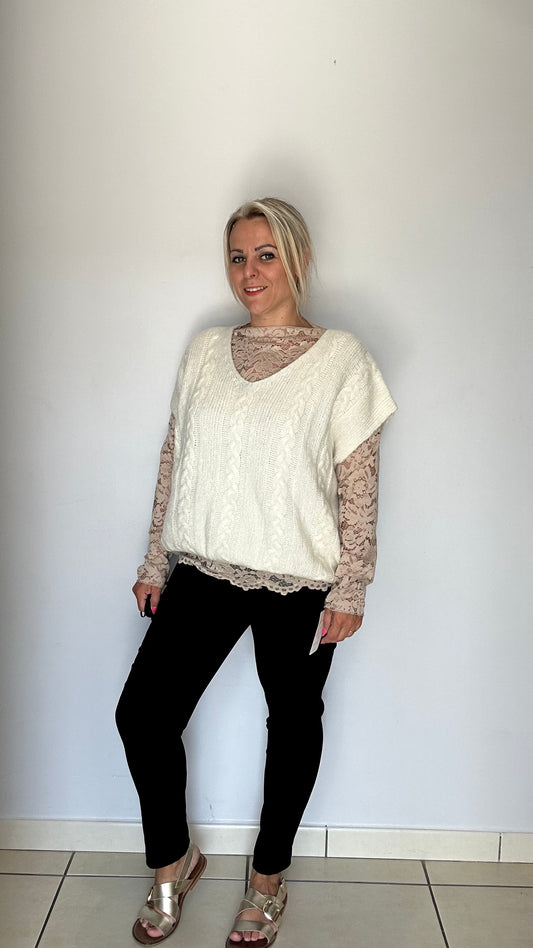 Pull sans manches en maille torsadée 🤍