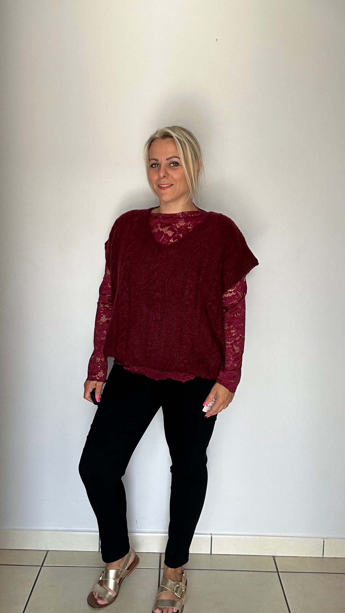Pull sans manches en maille torsadée 🤍