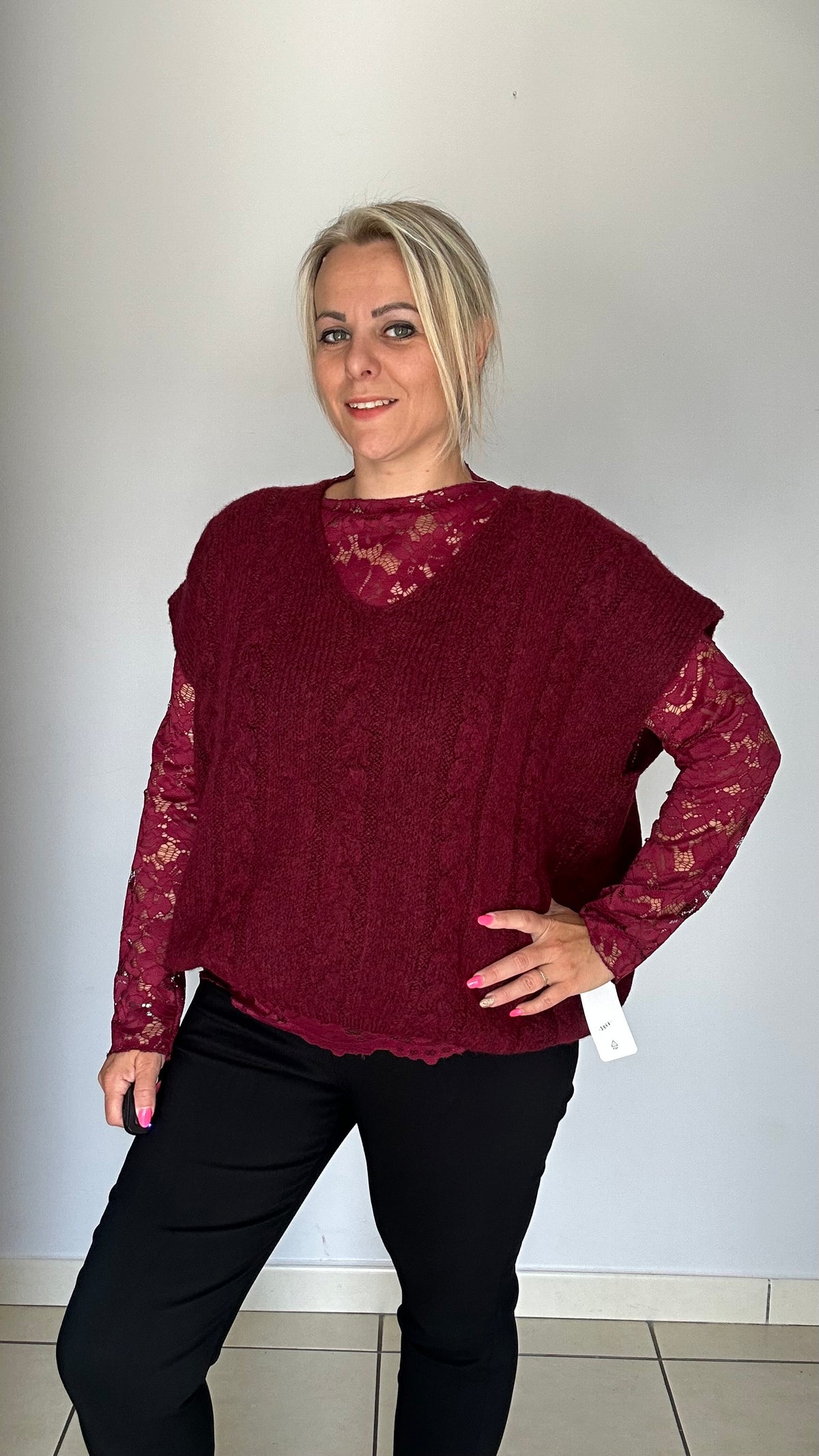 Pull sans manches en maille torsadée 🤍