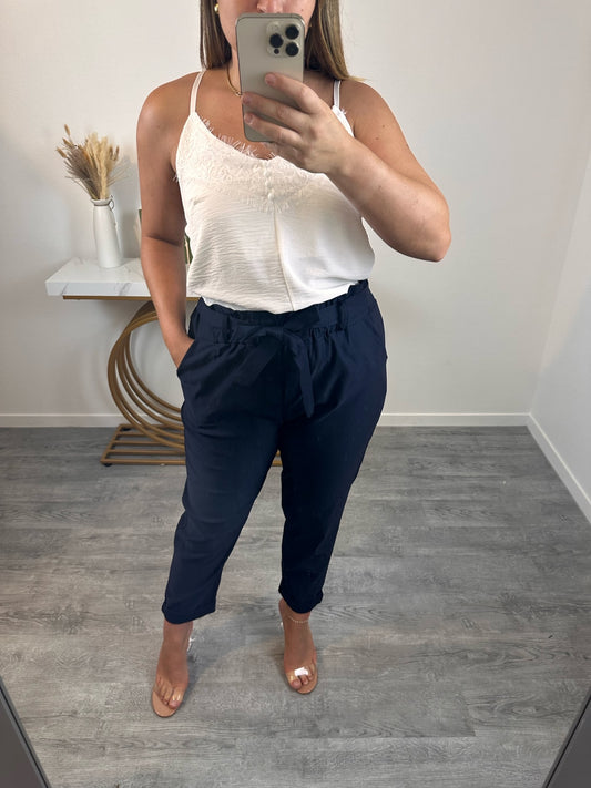 Pantalon confort taille haute – bleu marine