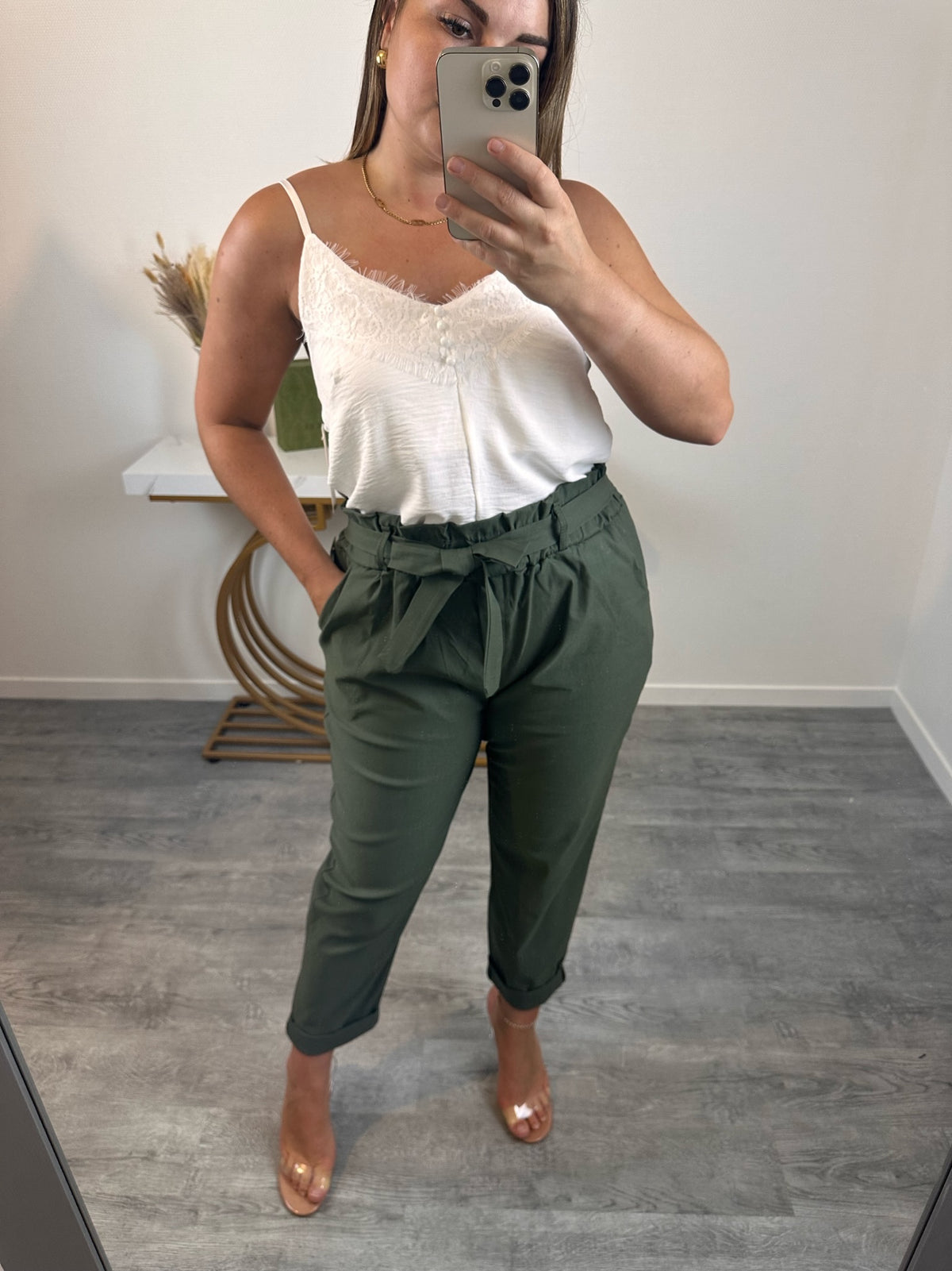 Pantalon confort taille haute –kaki