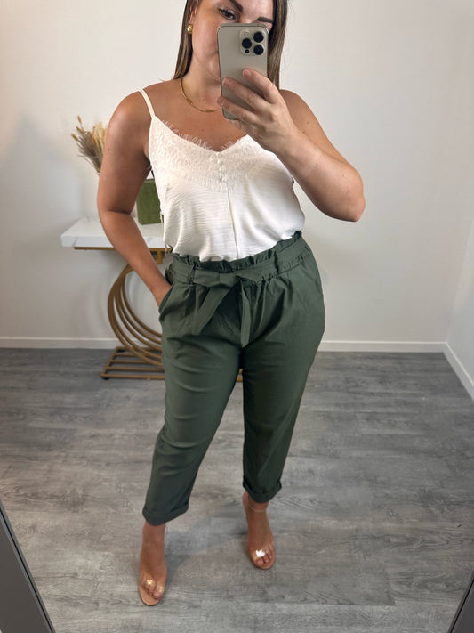 Pantalon confort taille haute –kaki