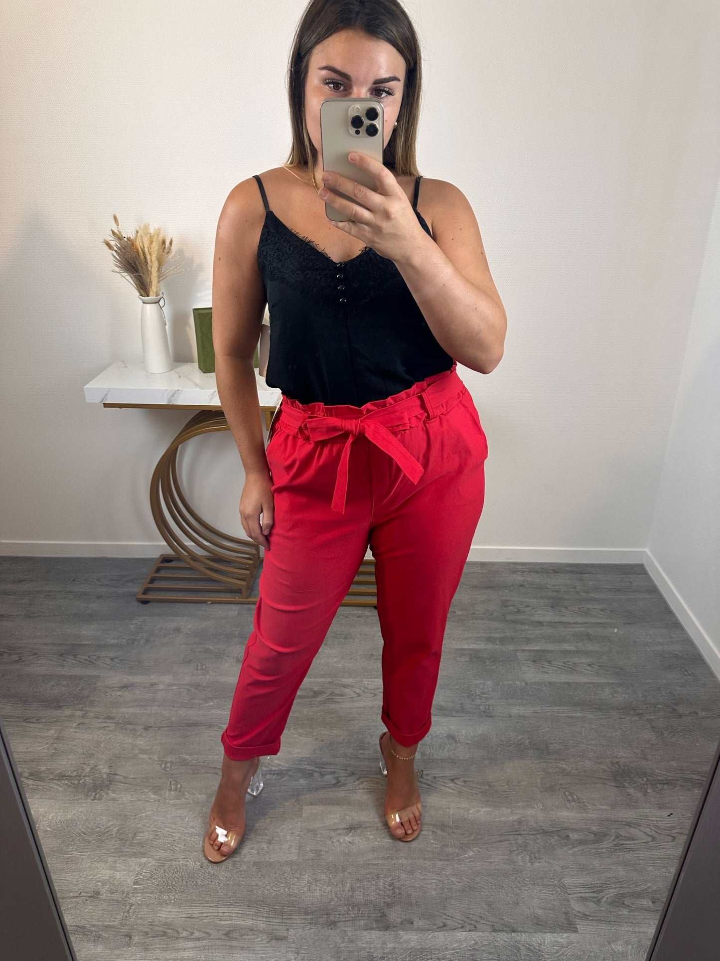Pantalon confort taille haute rouge
