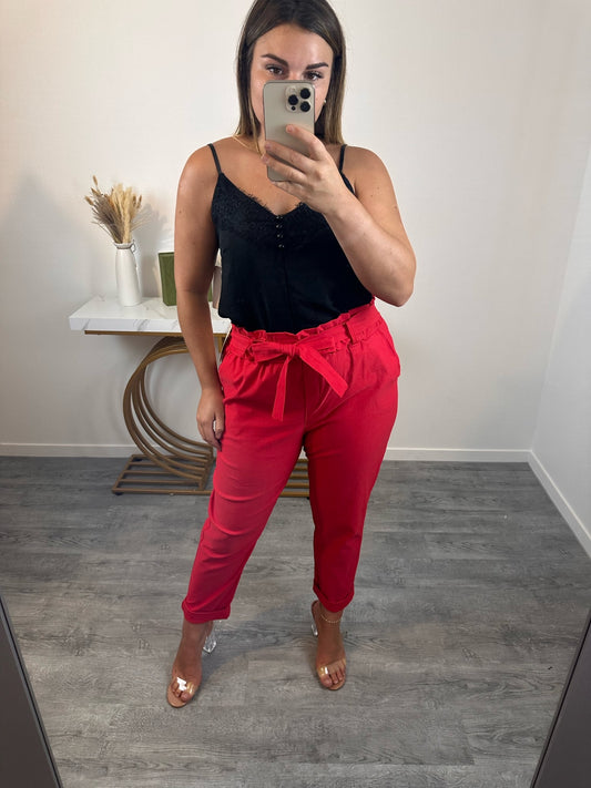 Pantalon confort taille haute rouge