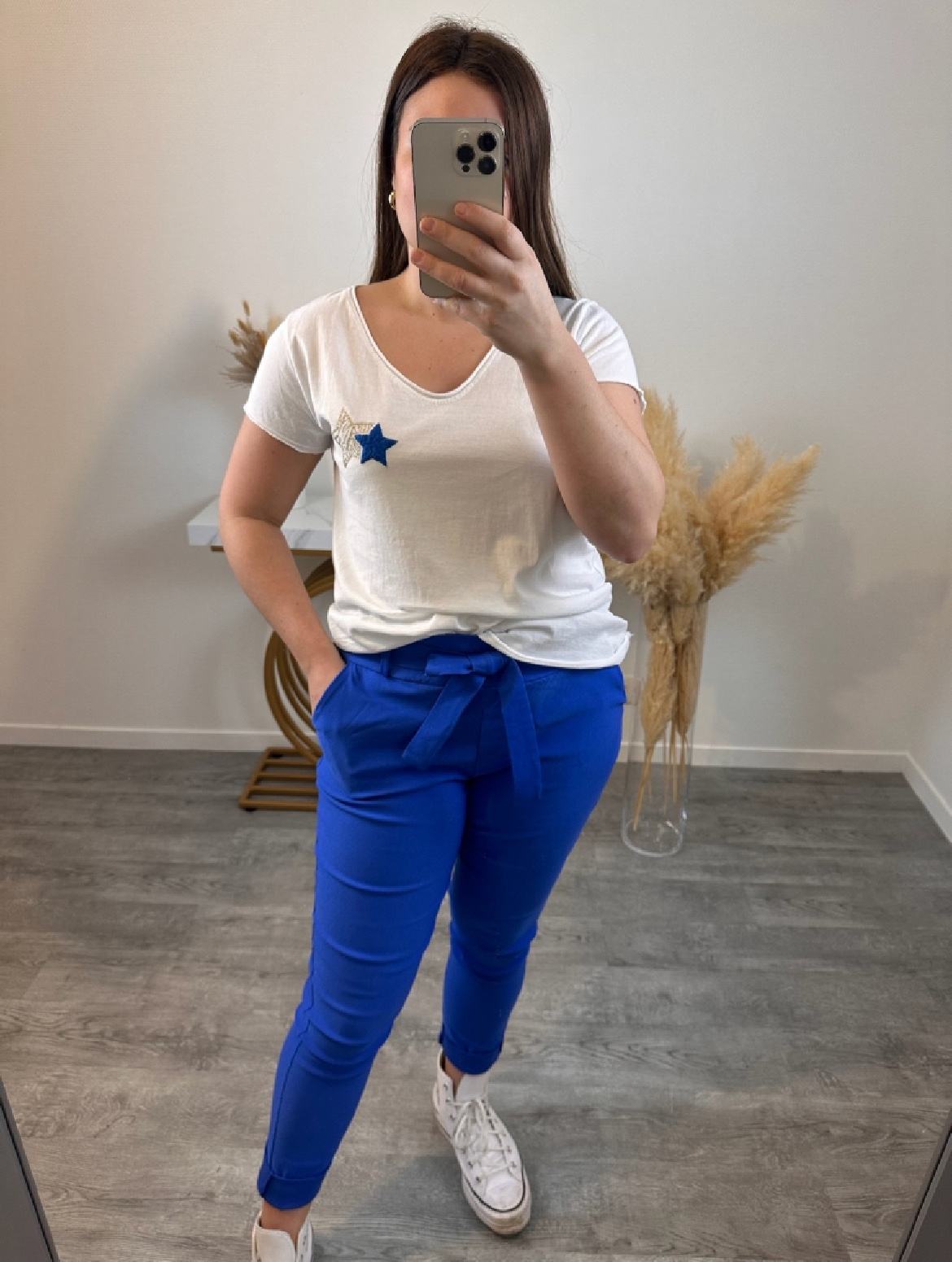 Pantalon confort taille haute bleu