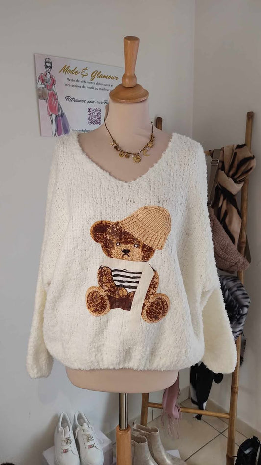 Pull blanc Teddy Taille unique