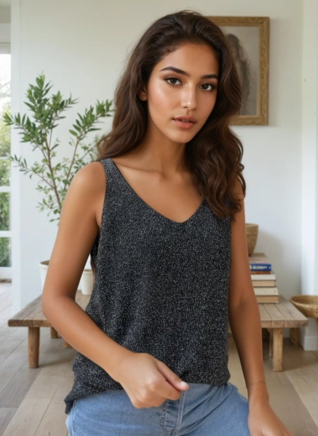 Débardeur en fine maille avec lurex argenté
