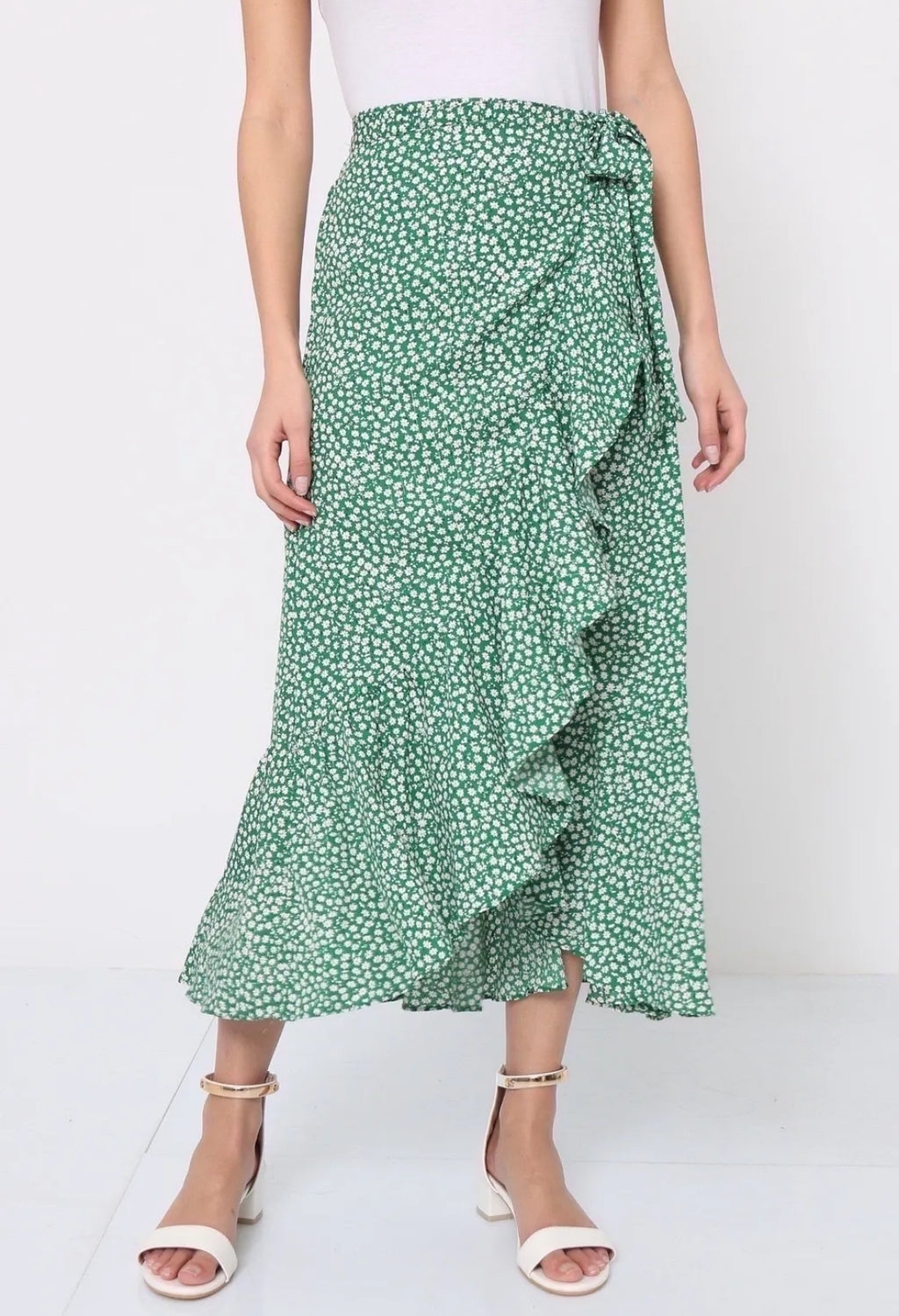 Jupe verte petite fleur blanche